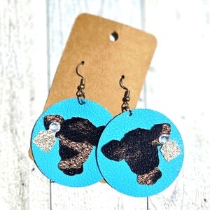 Blue and Black Cow Print Earrings